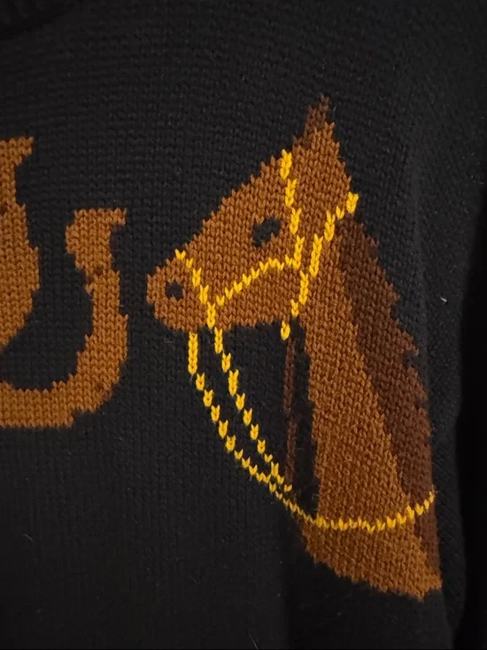 Charter Club Navy Crewneck Sweater with Horse Motif and Multicolor Fair Isle - Picture 3 of 7